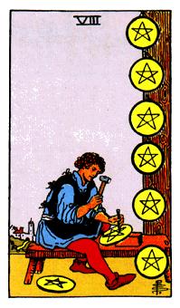 ¡ΰ - Rider Waite Tarot - ǮҰ - Eight Of Pentacles