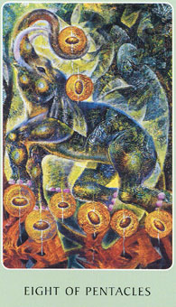 ֮ - Tarot Root of Asia - ǮҰ - Eight Of Pentacles