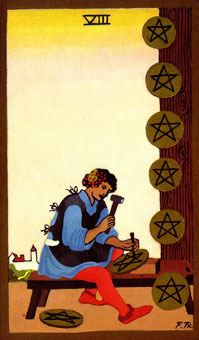 ɫΰ - Golden Rider Tarot - ǮҰ - Eight Of Pentacles