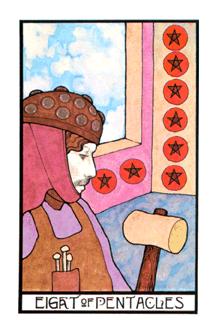 ̫ʱ - Aquarian Tarot - ǮҰ - Eight Of Pentacles