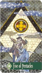 ÷ - Zerner Farber Tarot - Ǯ - Five Of Pentacles