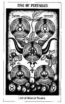 ʿ - The Hermetic Tarot - Ǯ - Five Of Pentacles