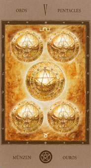 Թ - The Labyrinth Tarots - Ǯ - Five Of Pentacles