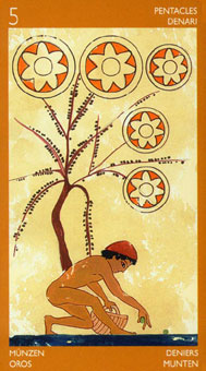 ³ - Etruscan Tarot - Ǯ - Five Of Pentacles