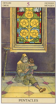 ӽΰ - Tarot of the New Vision - Ǯ - Five Of Pentacles