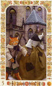 ˲è - Baroque Bohemian Cats Tarot - Ǯ - Five Of Pentacles