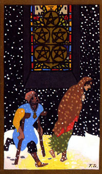 ɫΰ - Golden Rider Tarot - Ǯ - Five Of Pentacles