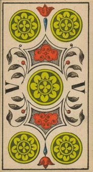 1JJʿ1870 - 1JJ Swiss Tarot 1870 - Ǯ - Five Of Pentacles