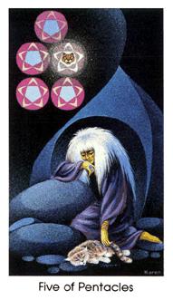 è - Cat People Tarot - Ǯ - Five Of Pentacles