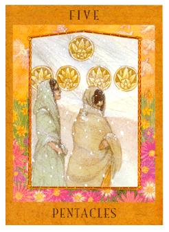 Ů - Goddess Tarot - Ǯ - Five Of Pentacles