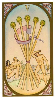 ո - Renaissance Tarot - Ȩ - Five Of Wands