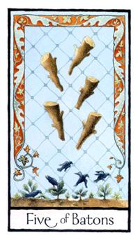 Ӣʼ - Old English Tarot - Ȩ - Five Of Wands