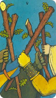 Ħ - Morgan-Greer Tarot - Ȩ - Five Of Wands