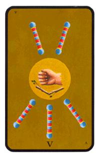 Ů - Tarot of the Witches - Ȩ - Five Of Wands