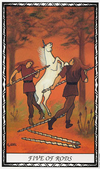  - Unicorn Tarot - Ȩ - Five Of Wands