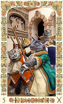 ˲è - Baroque Bohemian Cats Tarot - Ȩ - Five Of Wands