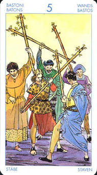 ʥ׳ΰ - Universal Waite Tarot - Ȩ - Five Of Wands