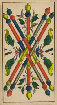 1JJʿ1870 - 1JJ Swiss Tarot 1870 - Ȩ - Five Of Wands