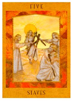 Ů - Goddess Tarot - Ȩ - Five Of Wands