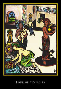 羫 - The World Spirit Tarot - Ǯ - Four Of Pentacles