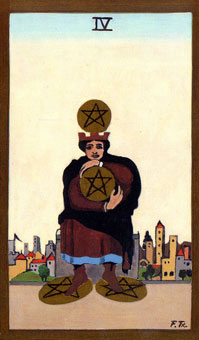 ɫΰ - Golden Rider Tarot - Ǯ - Four Of Pentacles