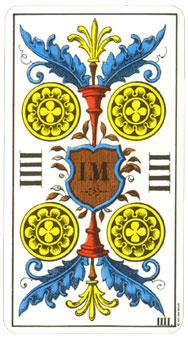 1JJʿ1974 - 1JJ Swiss Tarot 1974 - Ǯ - Four Of Pentacles