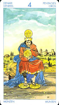 ʥ׳ΰ - Universal Waite Tarot - Ǯ - Four Of Pentacles