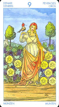 universal waite tarot - 钱币九 - nine of pentacles