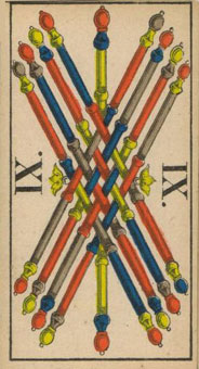 1JJʿ1870 - 1JJ Swiss Tarot 1870 - ȨȾ - Nine Of Wands