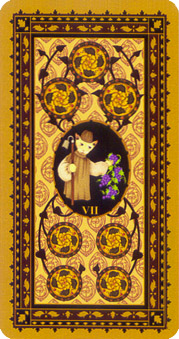 è - Medieval Cat Tarot - Ǯ - Seven Of Pentacles