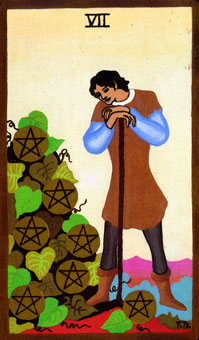 ɫΰ - Golden Rider Tarot - Ǯ - Seven Of Pentacles