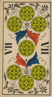 1JJʿ1870 - 1JJ Swiss Tarot 1870 - Ǯ - Seven Of Pentacles