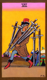 ɫΰ - Golden Rider Tarot -  - Seven Of Swords