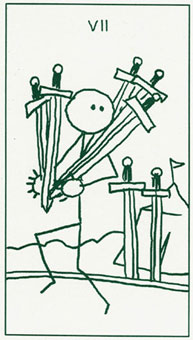  - Stick Figure Tarot -  - Seven Of Swords