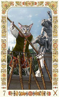 ˲è - Baroque Bohemian Cats Tarot - Ȩ - Seven Of Wands