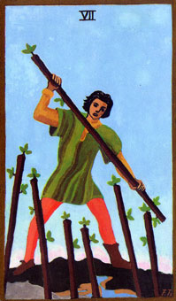 ɫΰ - Golden Rider Tarot - Ȩ - Seven Of Wands