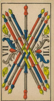 1JJʿ1870 - 1JJ Swiss Tarot 1870 - Ȩ - Seven Of Wands