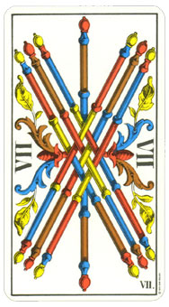 1JJʿ1974 - 1JJ Swiss Tarot 1974 - Ȩ - Seven Of Wands