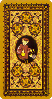 è - Medieval Cat Tarot - Ǯ - Six Of Pentacles