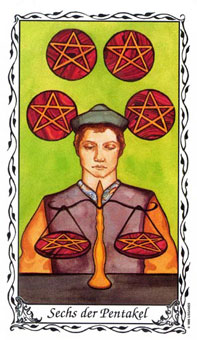 ޵ - Das Hudes Tarot - Ǯ - Six Of Pentacles