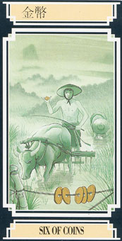  - Golden Dragon Tarot - Ǯ - Six Of Pentacles