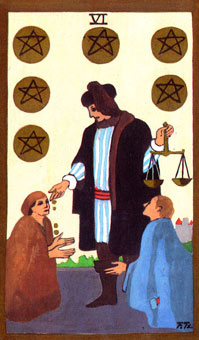 ɫΰ - Golden Rider Tarot - Ǯ - Six Of Pentacles