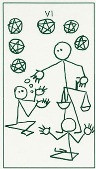  - Stick Figure Tarot - Ǯ - Six Of Pentacles