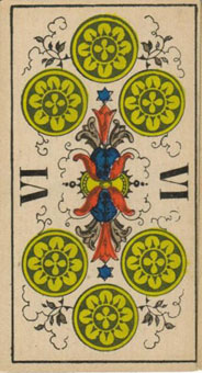 1JJʿ1870 - 1JJ Swiss Tarot 1870 - Ǯ - Six Of Pentacles