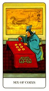 й - Chinese Tarot - Ǯ - Six Of Pentacles