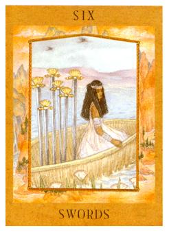 Ů - Goddess Tarot -  - Six Of Swords