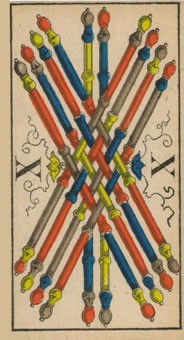 1JJʿ1870 - 1JJ Swiss Tarot 1870 - Ȩʮ - Ten Of Wands