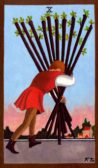 ɫΰ - Golden Rider Tarot - Ȩʮ - Ten Of Wands