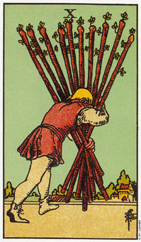 ԭʼΰ - Original Rider-Waite Tarot - Ȩʮ - Ten Of Wands