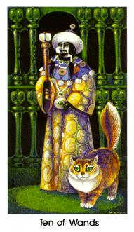 è - Cat People Tarot - Ȩʮ - Ten Of Wands